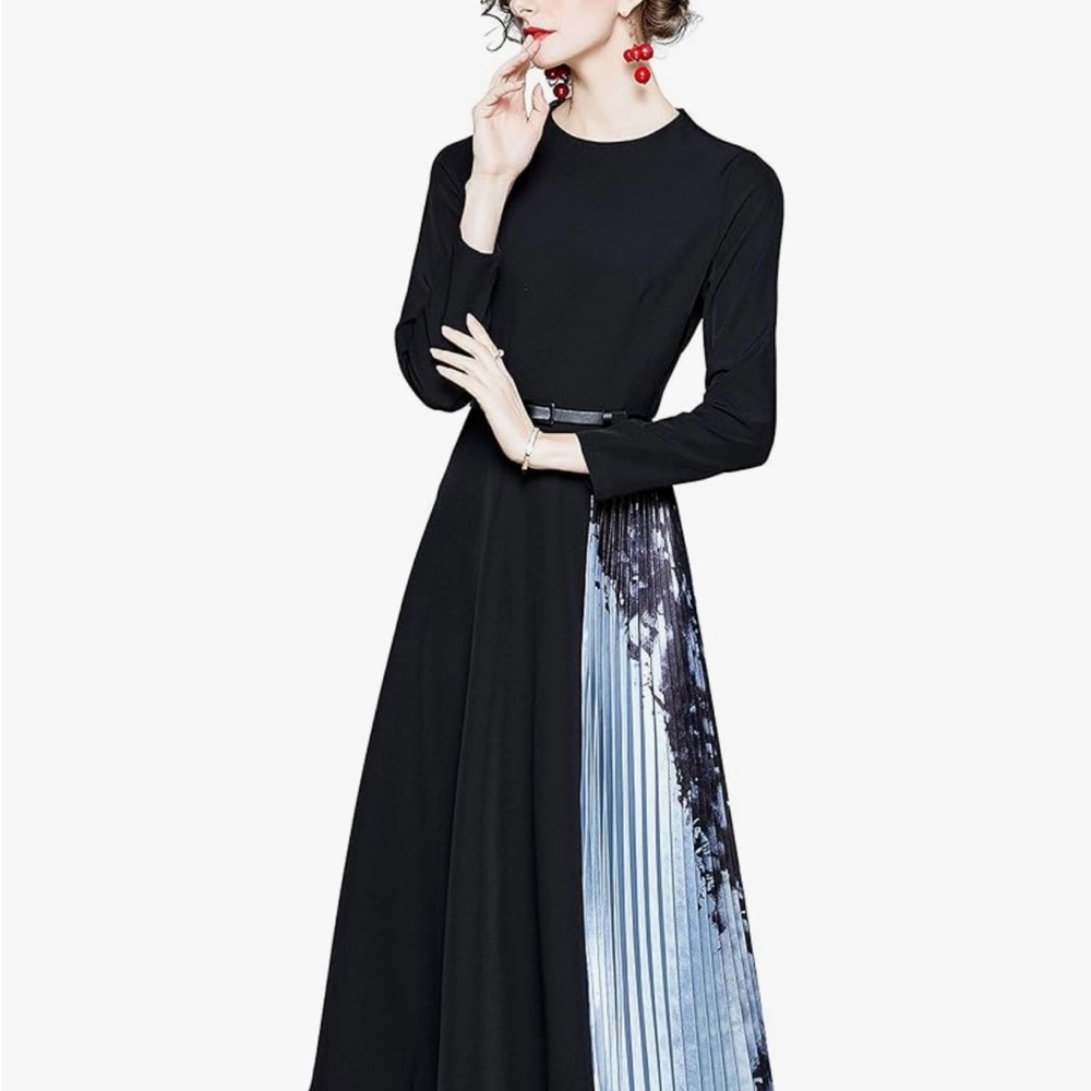 Chic Long Sleeve Black and Blue Dress